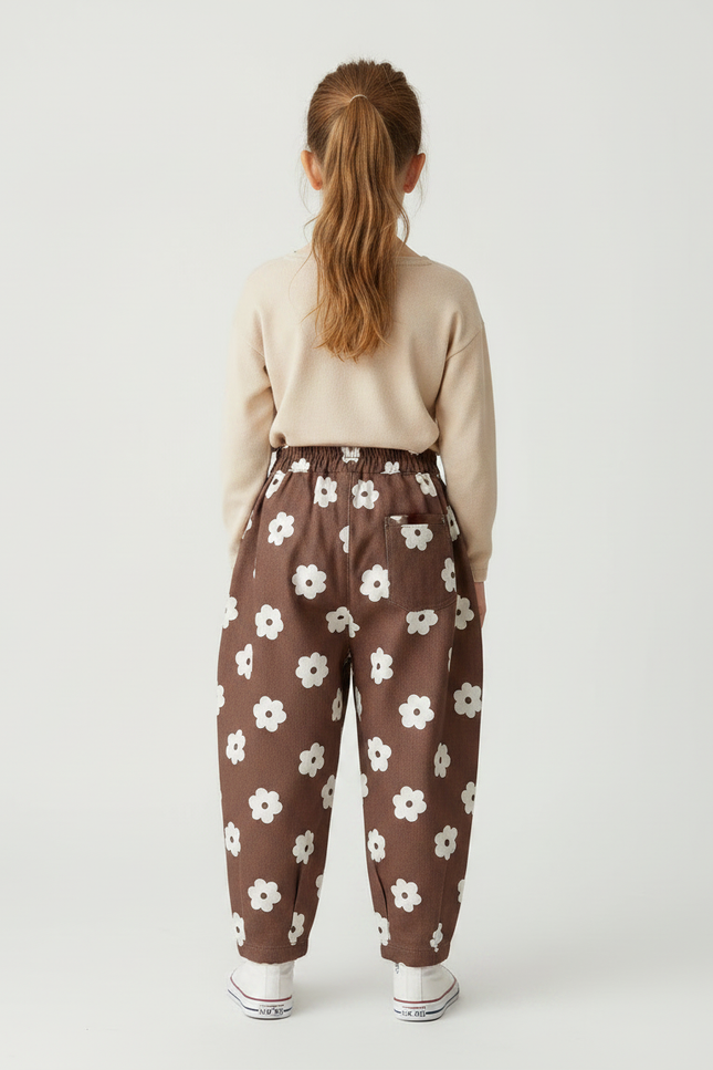 Pantalon Marron Ample Floral Décontracté Enfants - Coton - vue 2