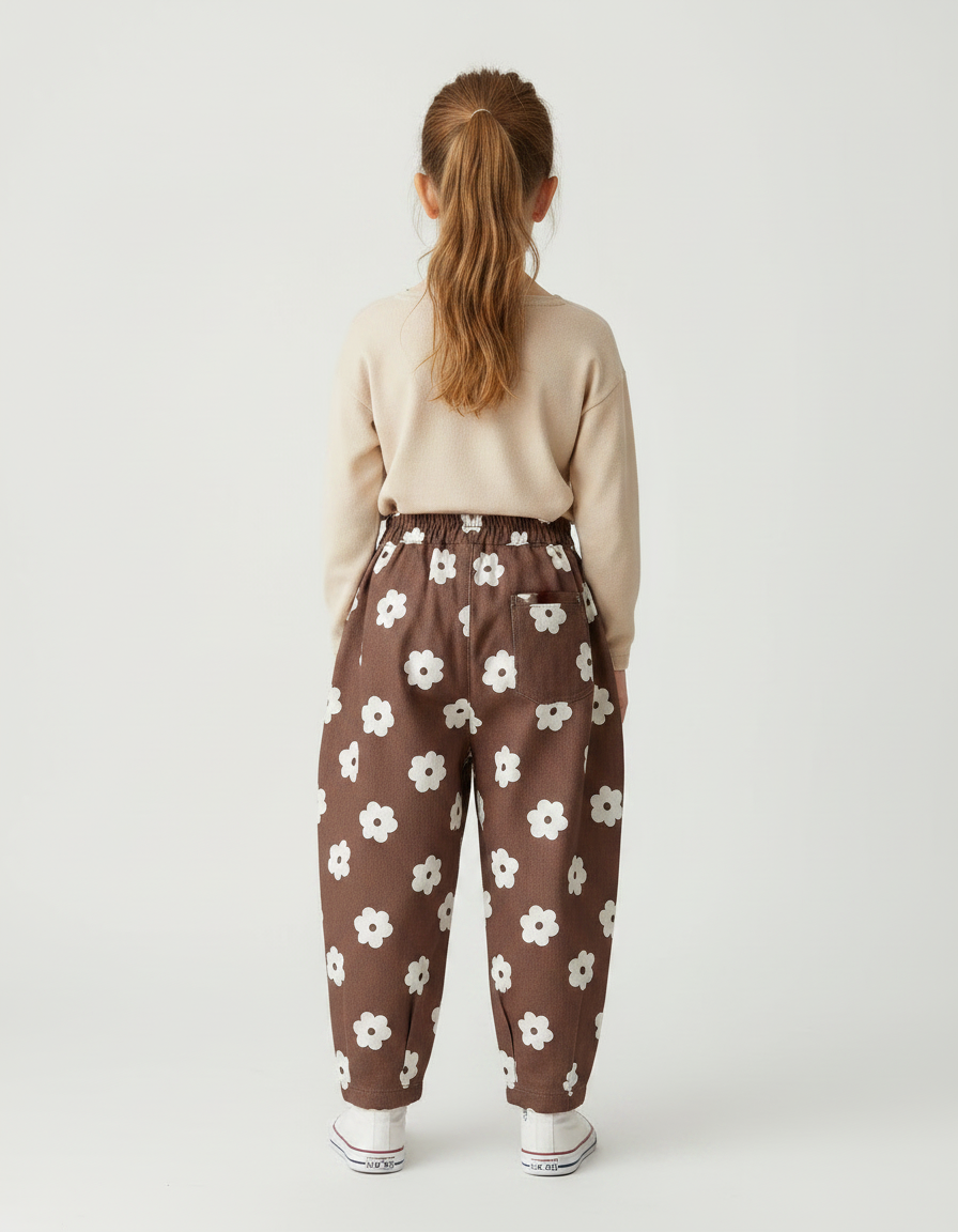 Pantalon Marron Ample Floral Décontracté Enfants - Coton - vue 2