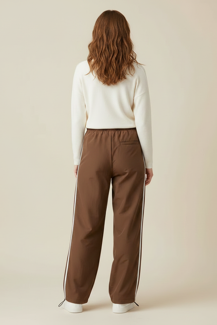 Pantalon Marron Large Rayé Sport Décontracté Fluide - Polyester - vue 2