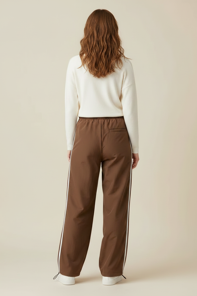 Pantalon Marron Large Rayé Sport Décontracté Fluide - Polyester - vue 2
