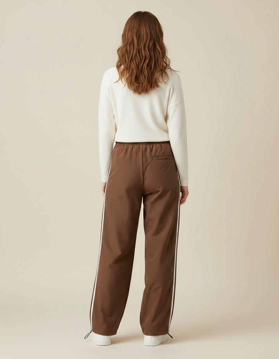 Pantalon Marron Large Rayé Sport Décontracté Fluide - Polyester - vue 2