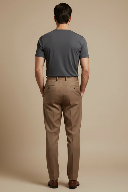 Pantalon Marron Homme Plissé Taille Haute Élégant Slim Fit - Gabardine - vue 2