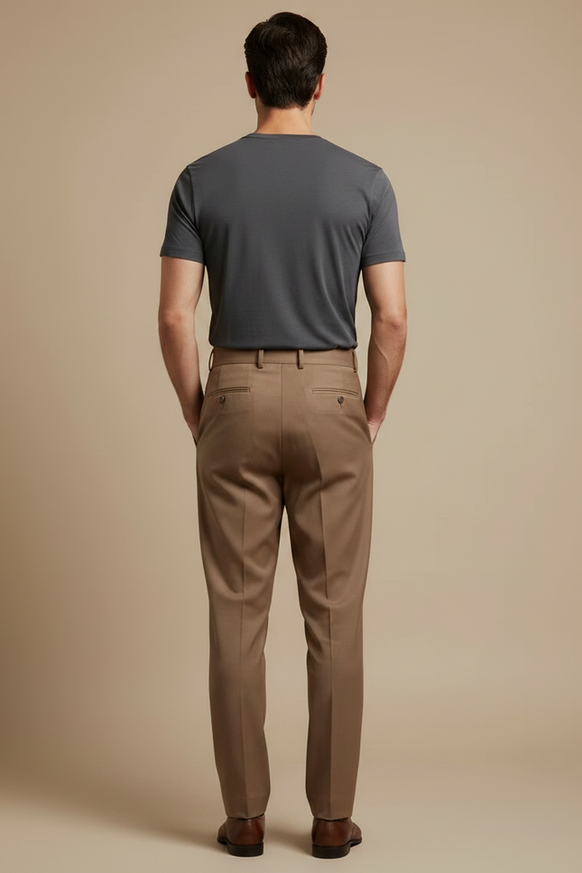 Pantalon Marron Homme Plissé Taille Haute Élégant Slim Fit - Gabardine - vue 2