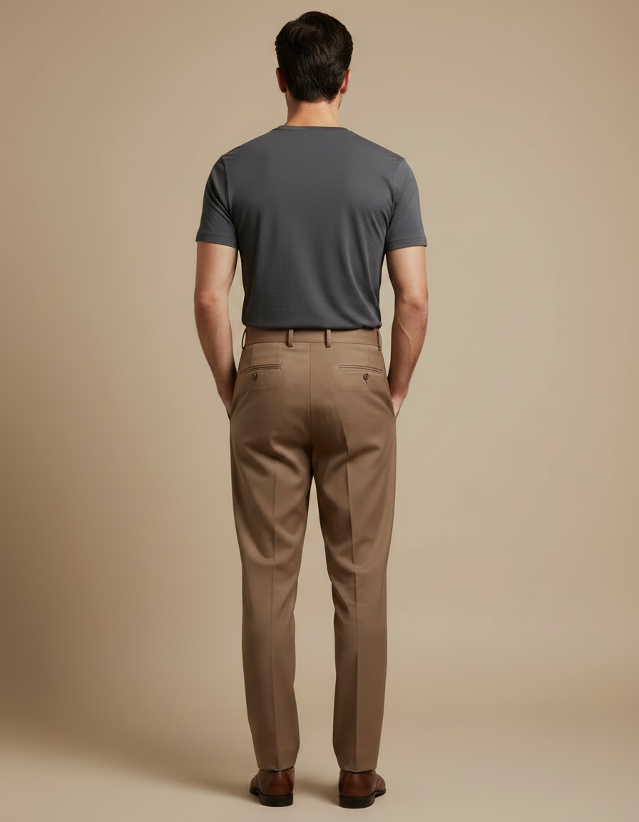 Pantalon Marron Homme Plissé Taille Haute Élégant Slim Fit - Gabardine - vue 2