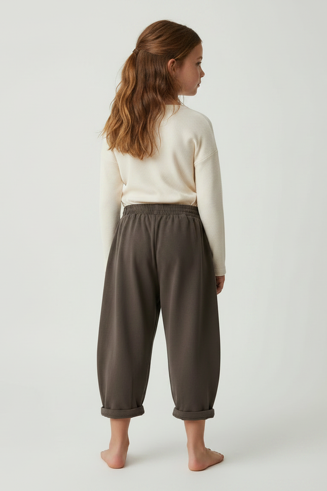 Pantalon Marron Ample Coton Enfant Décontracté Confortable - Molleton - vue 2