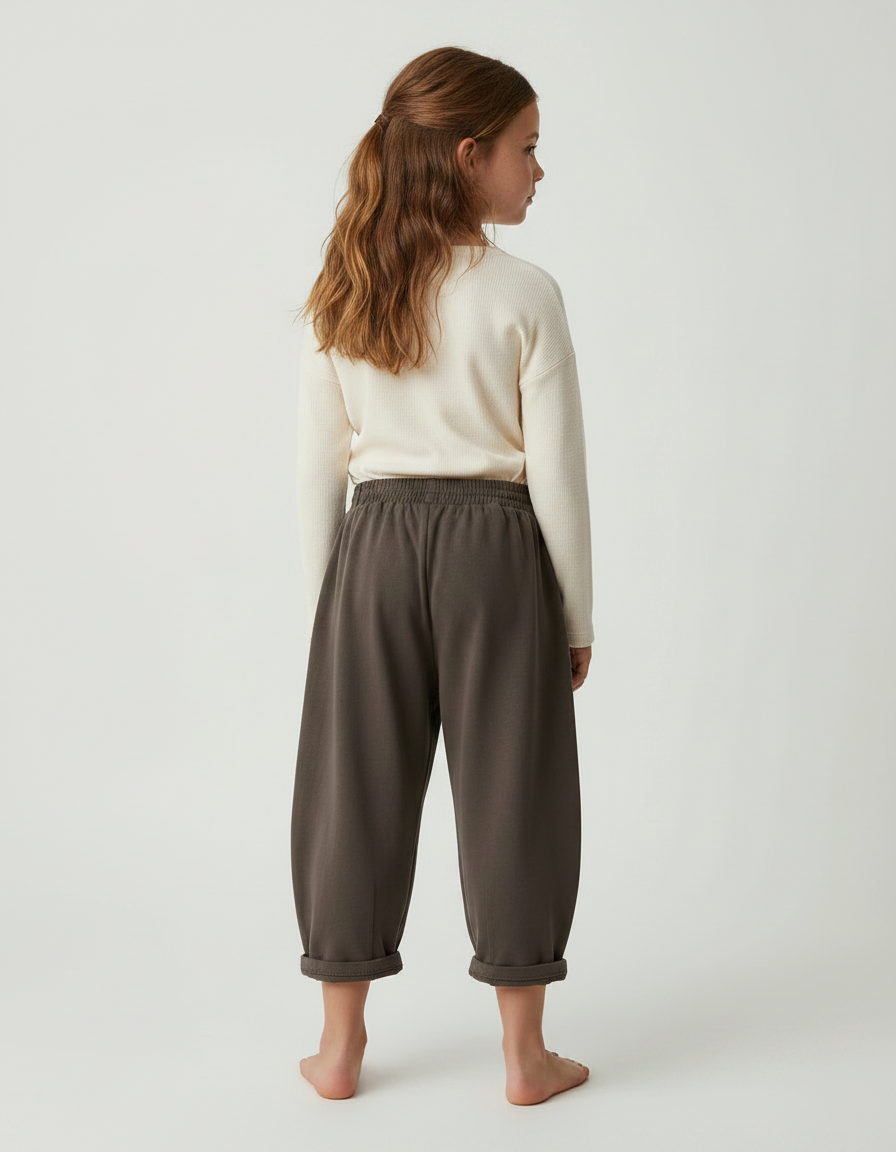 Pantalon Marron Ample Coton Enfant Décontracté Confortable - Molleton - vue 2