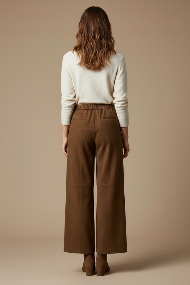 Pantalon Marron Suédé Taille Élastique Large Élégant - Cuir - vue 2