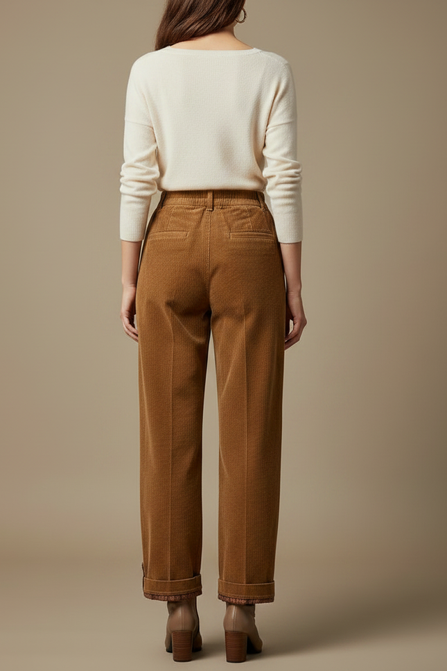 Pantalon Marron Côtelé Ample Décontracté Plissé Femme - Cordé - vue 2