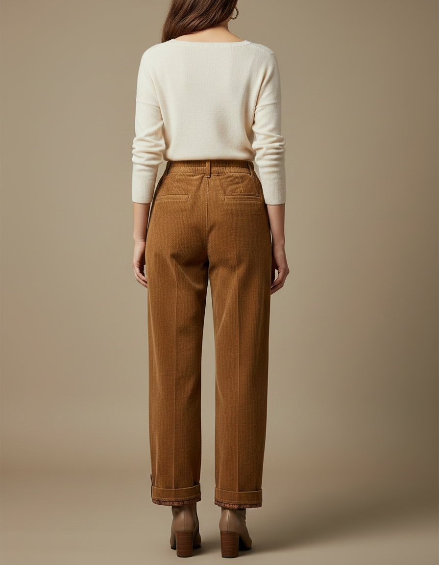Pantalon Marron Côtelé Ample Décontracté Plissé Femme - Cordé - vue 2