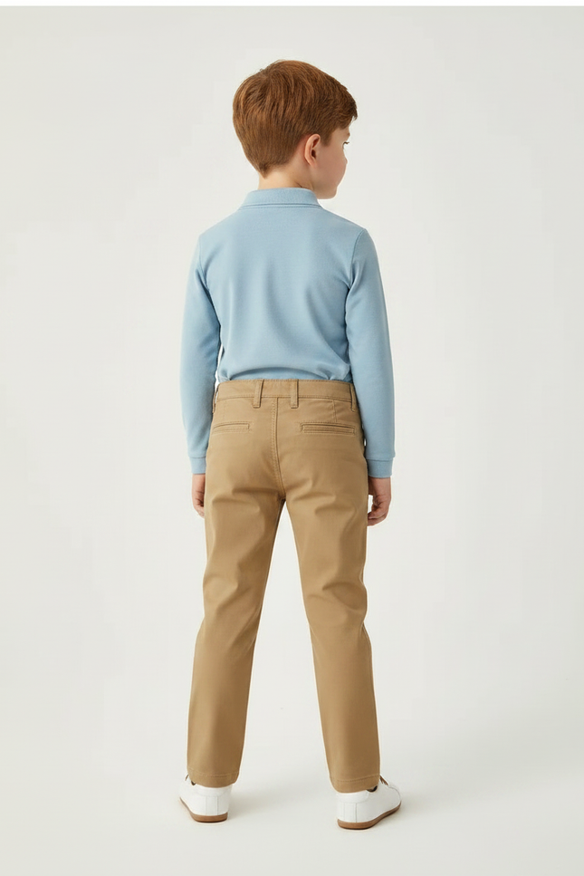 Pantalon Marron Garçon Coton Droit Classique Élégant - Kaki - vue 2