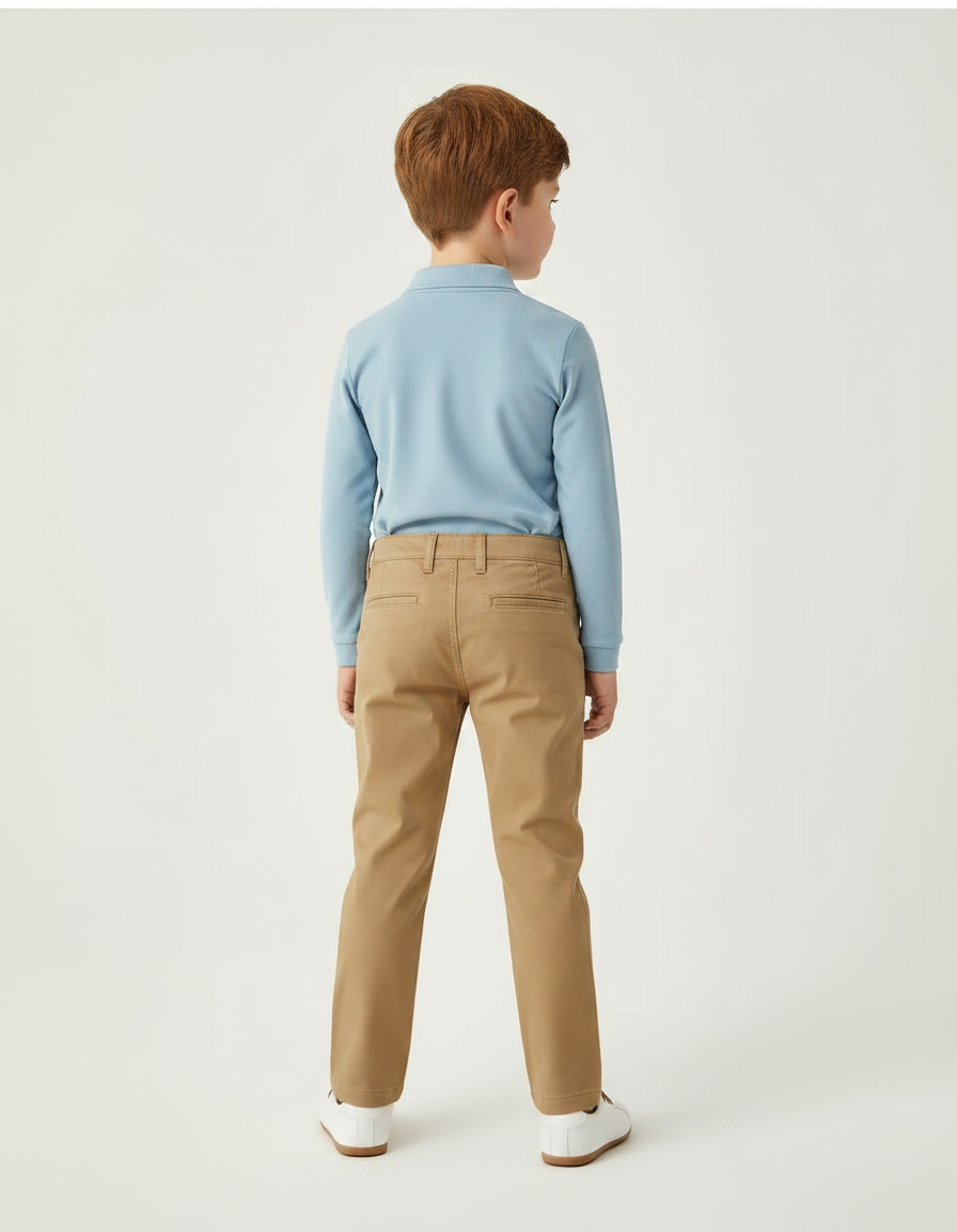 Pantalon Marron Garçon Coton Droit Classique Élégant - Kaki - vue 2