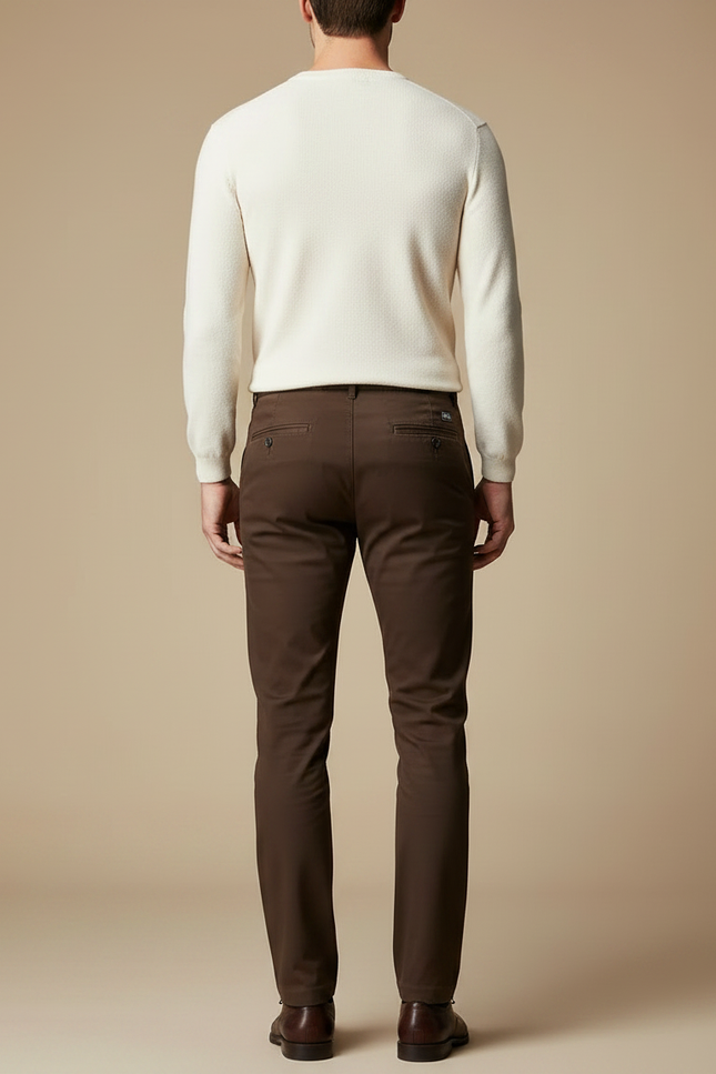 Pantalon Marron Homme Coton Stretch Droit Classique - vue 2