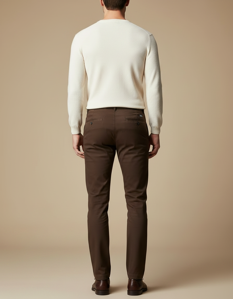 Pantalon Marron Homme Coton Stretch Droit Classique - vue 2