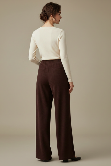 Pantalon Marron Ample Taille Haute Décontracté Femme - Maille - vue 2