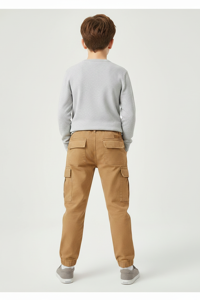Pantalon Marron Garçon Cargo Confortable Décontracté Coton - Camel Gabardine - vue 2