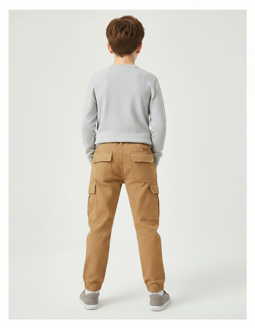 Pantalon Marron Garçon Cargo Confortable Décontracté Coton - Camel Gabardine - vue 2