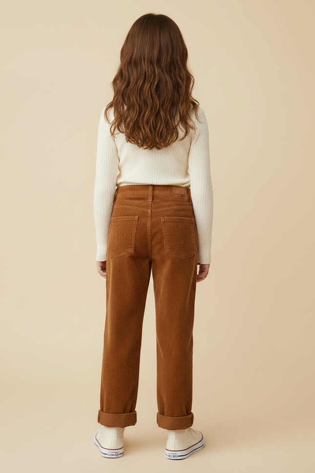 Pantalon Marron Côtelé Ample Droit Enfant Coréen - Cordé - vue 2
