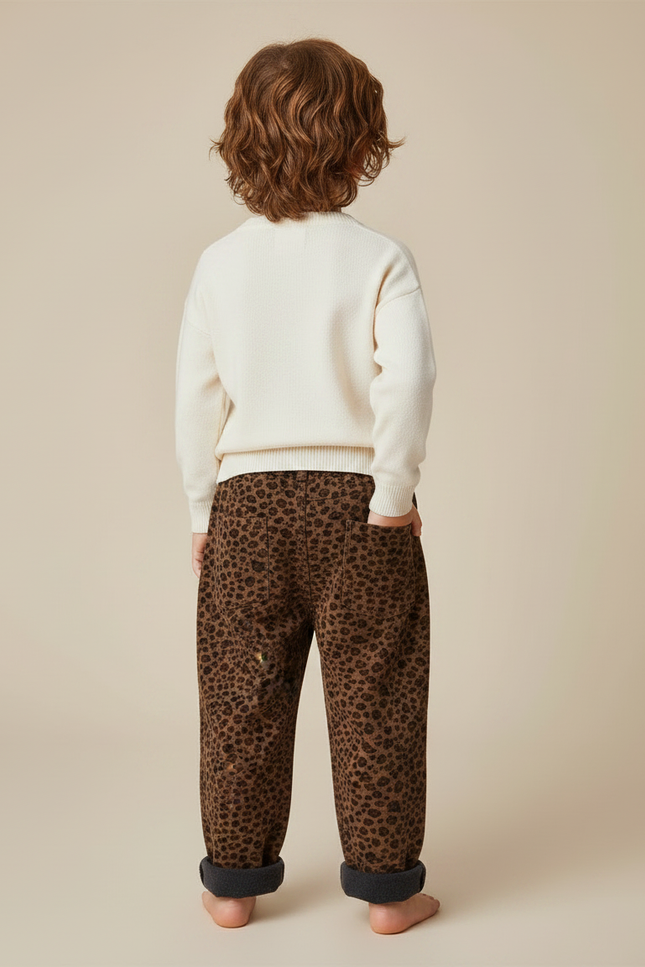 Pantalon Marron Léopard Molletonné Ample Enfant Hiver - vue 2