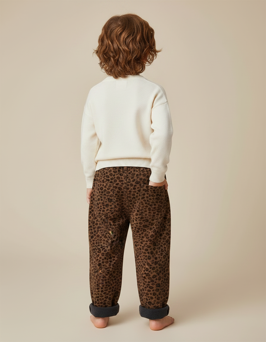 Pantalon Marron Léopard Molletonné Ample Enfant Hiver - vue 2