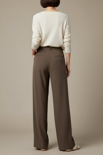 Pantalon Marron Fluide Ample Droit Élégant Femme - Viscose - vue 2