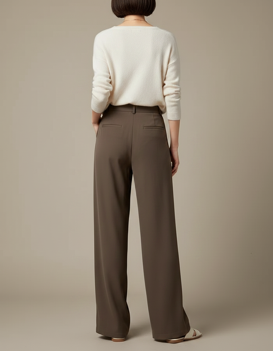 Pantalon Marron Fluide Ample Droit Élégant Femme - Viscose - vue 2