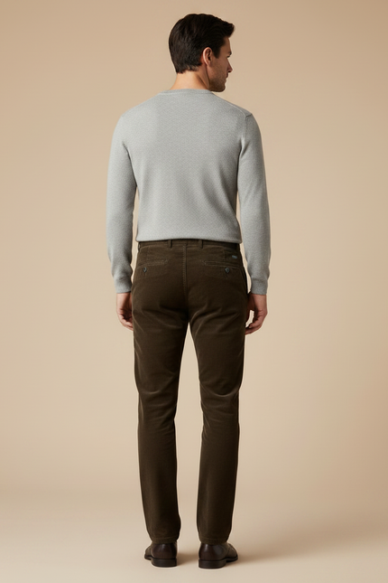 Pantalon Marron Côtelé Droit Épais Décontracté Homme - Cordé - vue 2
