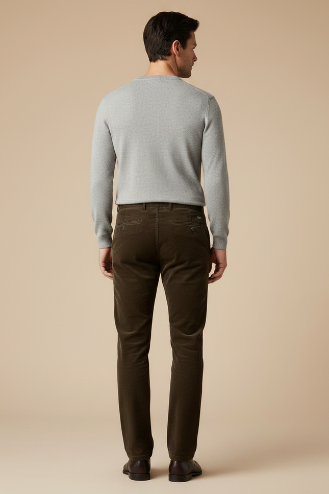 Pantalon Marron Côtelé Droit Épais Décontracté Homme - Cordé - vue 2