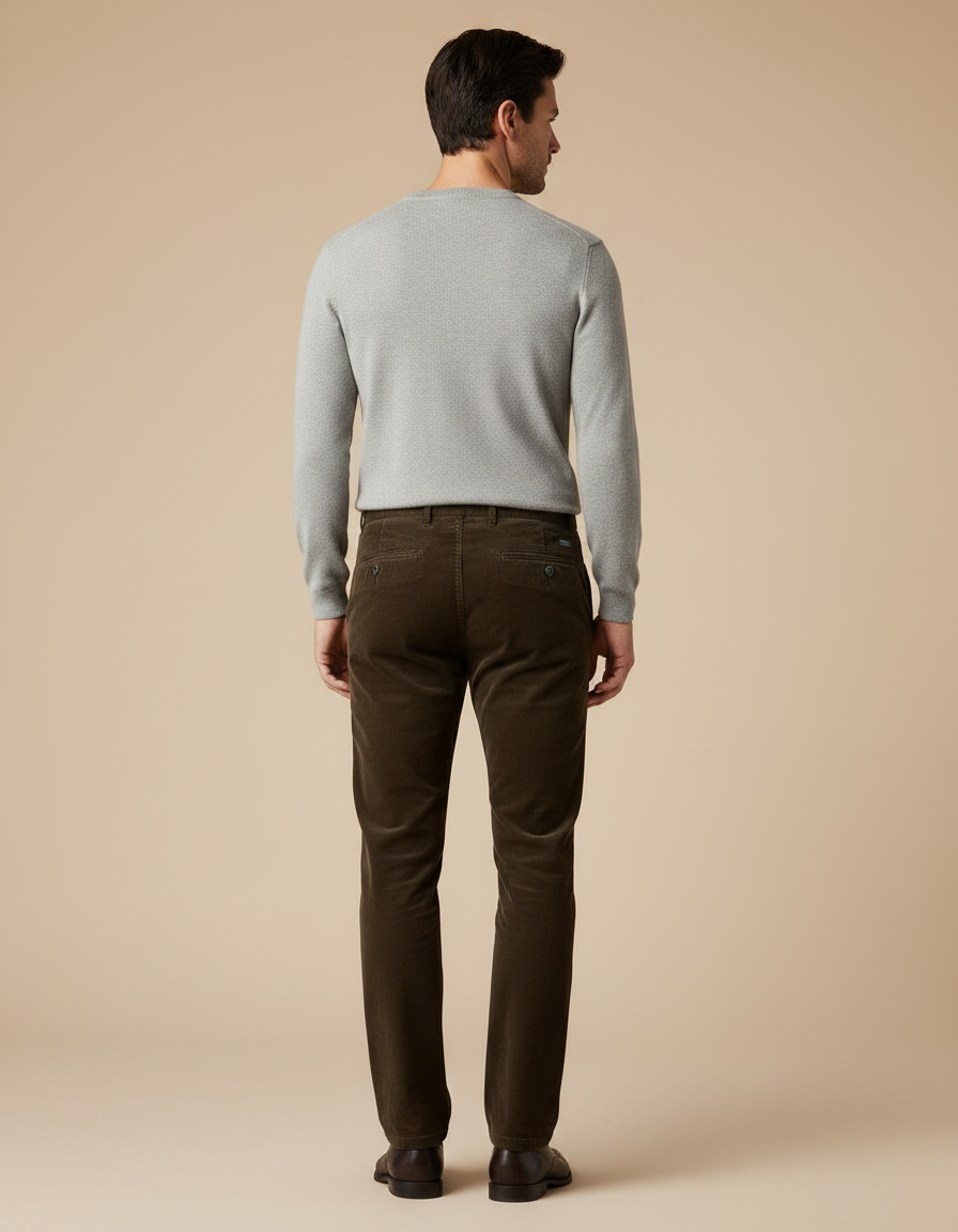 Pantalon Marron Côtelé Droit Épais Décontracté Homme - Cordé - vue 2