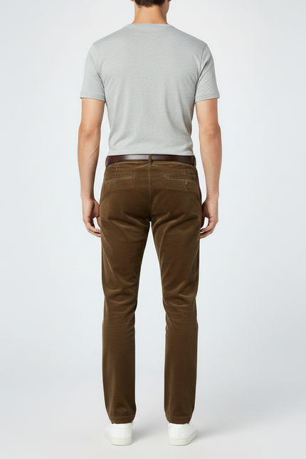 Pantalon Marron Côtelé Droit Homme Décontracté - Cordé - vue 2