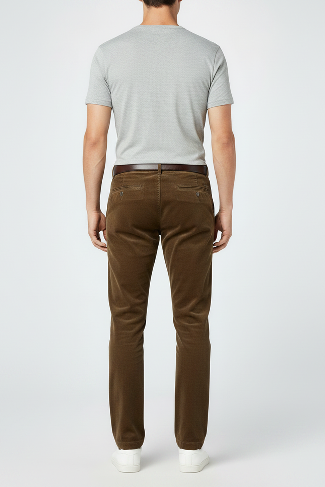 Pantalon Marron Côtelé Droit Homme Décontracté - Cordé - vue 2