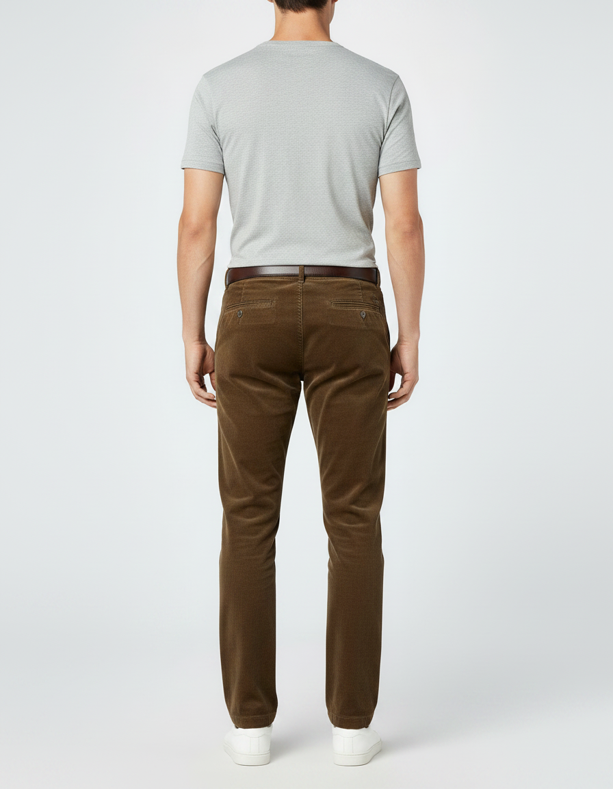 Pantalon Marron Côtelé Droit Homme Décontracté - Cordé - vue 2