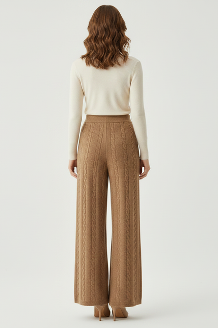 Pantalon Marron Laine Ample Cable Tricoté Femme - vue 2