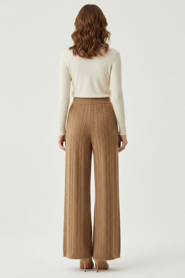 Pantalon Marron Laine Ample Cable Tricoté Femme - vue 2