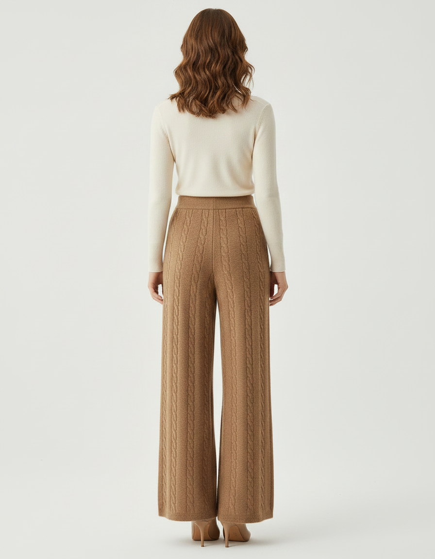 Pantalon Marron Laine Ample Cable Tricoté Femme - vue 2