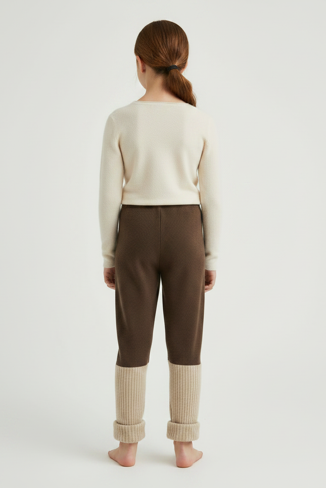 Pantalon Marron Côtelé Bicolore Tricoté Confortable Enfant - Maille - vue 2