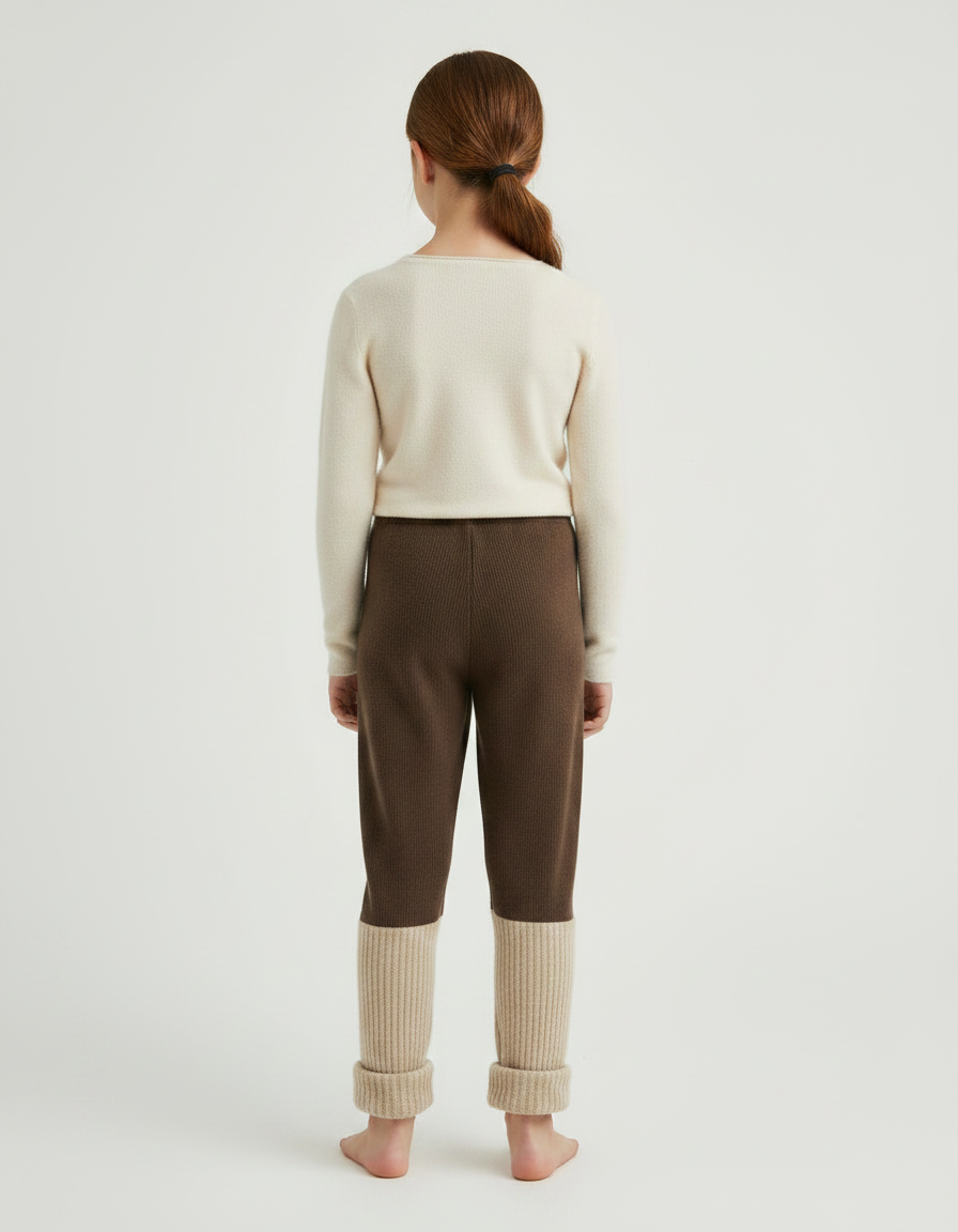 Pantalon Marron Côtelé Bicolore Tricoté Confortable Enfant - Maille - vue 2