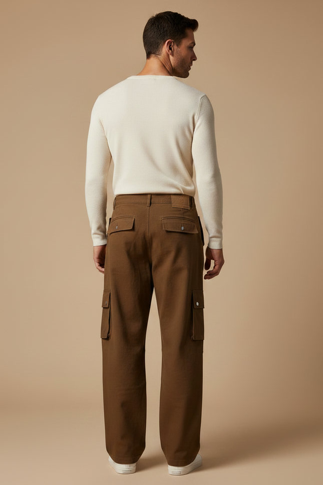 Pantalon Marron Cargo Ample Décontracté Droit Homme - Toile - vue 2