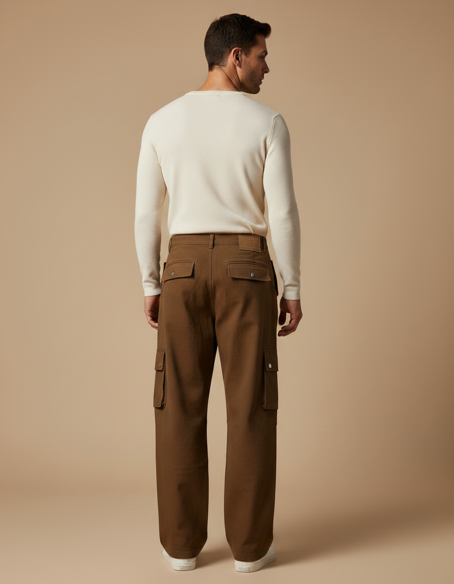 Pantalon Marron Cargo Ample Décontracté Droit Homme - Toile - vue 2