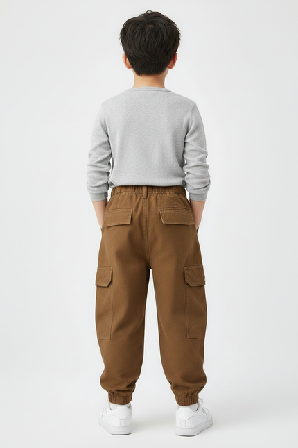 Pantalon Marron Cargo Ample Décontracté Enfant Poches - Toile - vue 2
