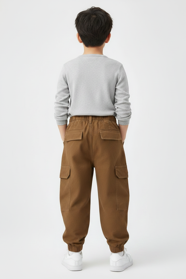 Pantalon Marron Cargo Ample Décontracté Enfant Poches - Toile - vue 2