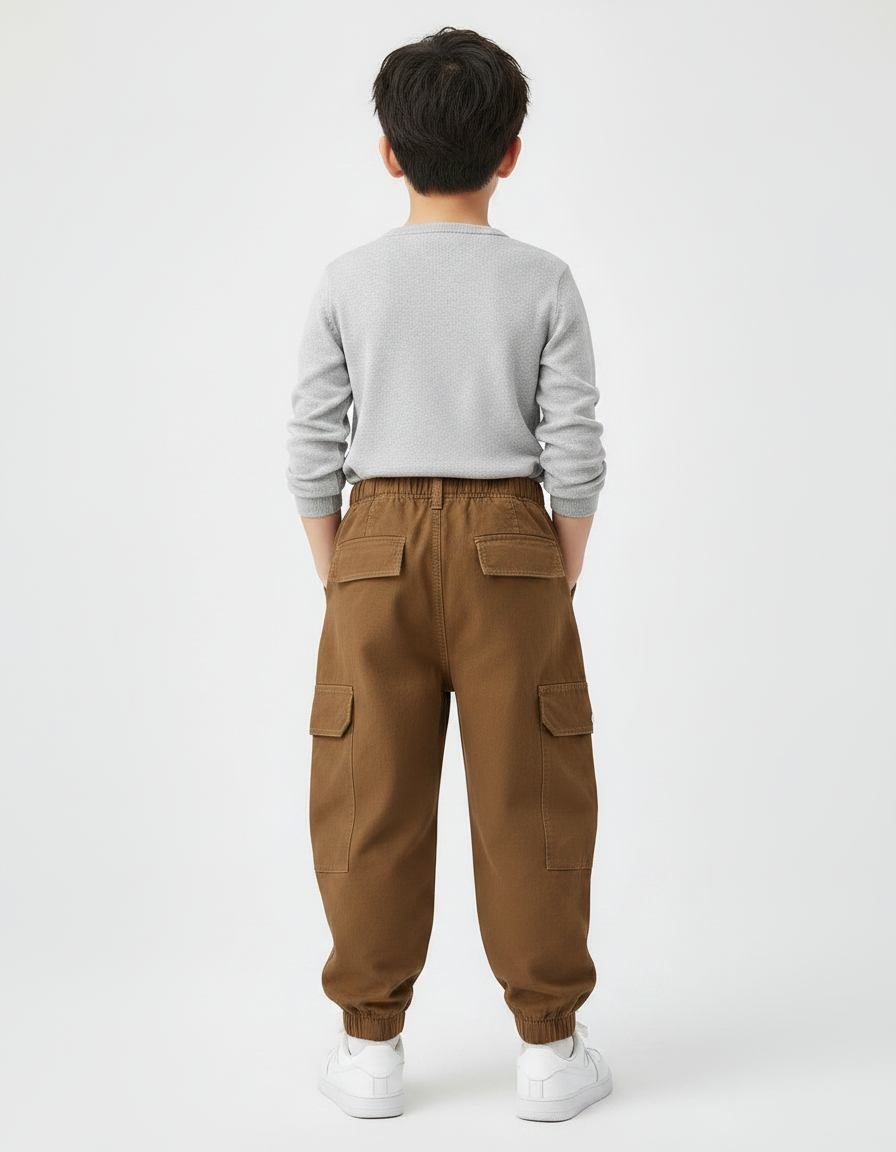 Pantalon Marron Cargo Ample Décontracté Enfant Poches - Toile - vue 2