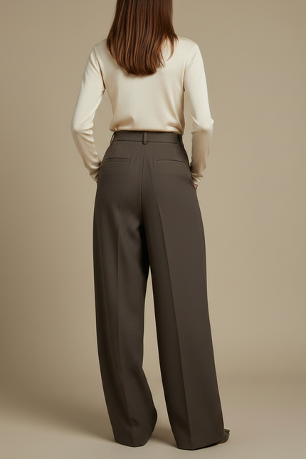 Pantalon Palazzo Marron - Gabardine - vue 2