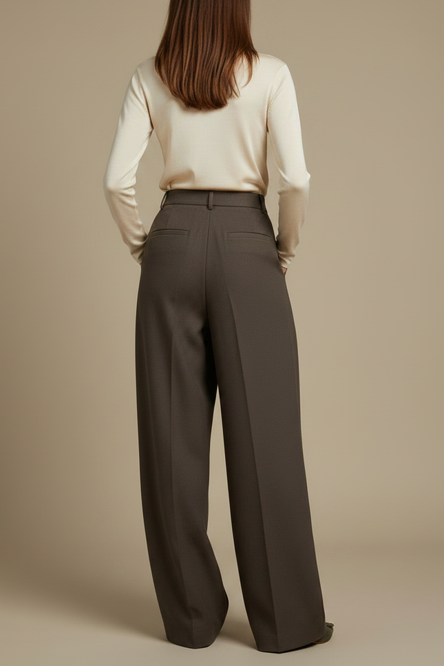 Pantalon Palazzo Marron - Gabardine - vue 2