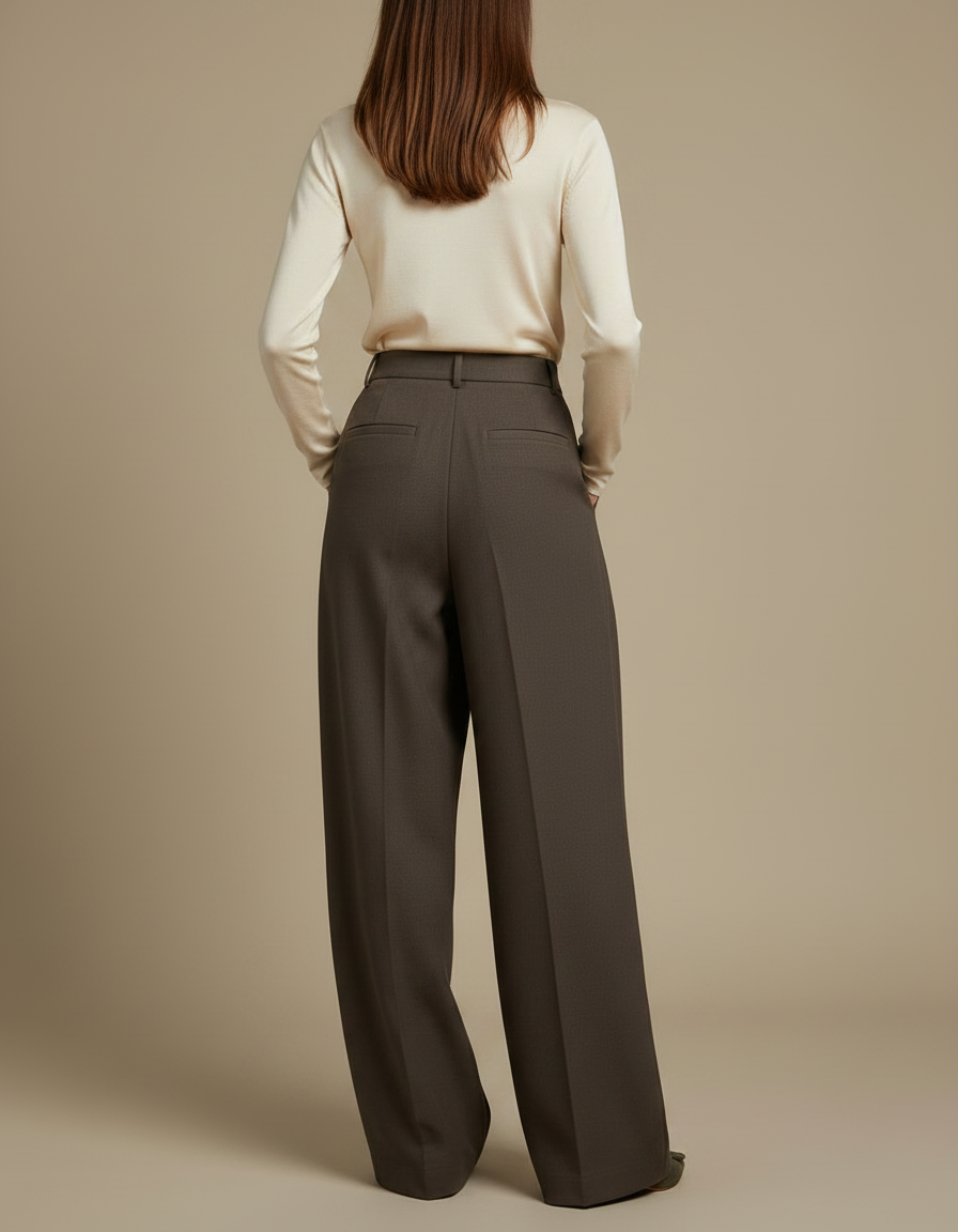 Pantalon Palazzo Marron - Gabardine - vue 2