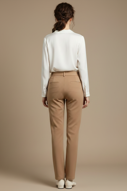Pantalon Marron Femme Élégant Taille Haute Droit - Gabardine - vue 2