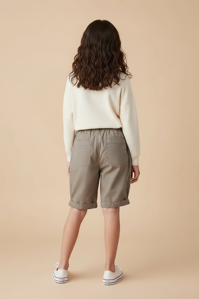 Pantalon Marron Enfant Décontracté Coton Ceinture Élastique - Kaki - vue 2