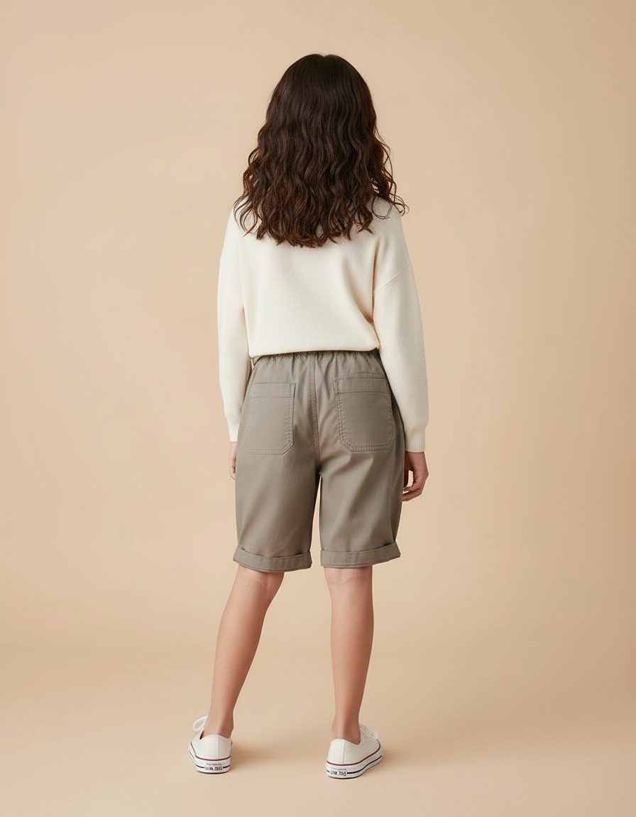 Pantalon Marron Enfant Décontracté Coton Ceinture Élastique - Kaki - vue 2