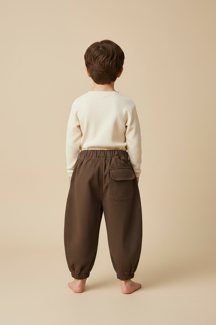 Pantalon Marron Cargo Ample Enfant Élastique - Toile - vue 2
