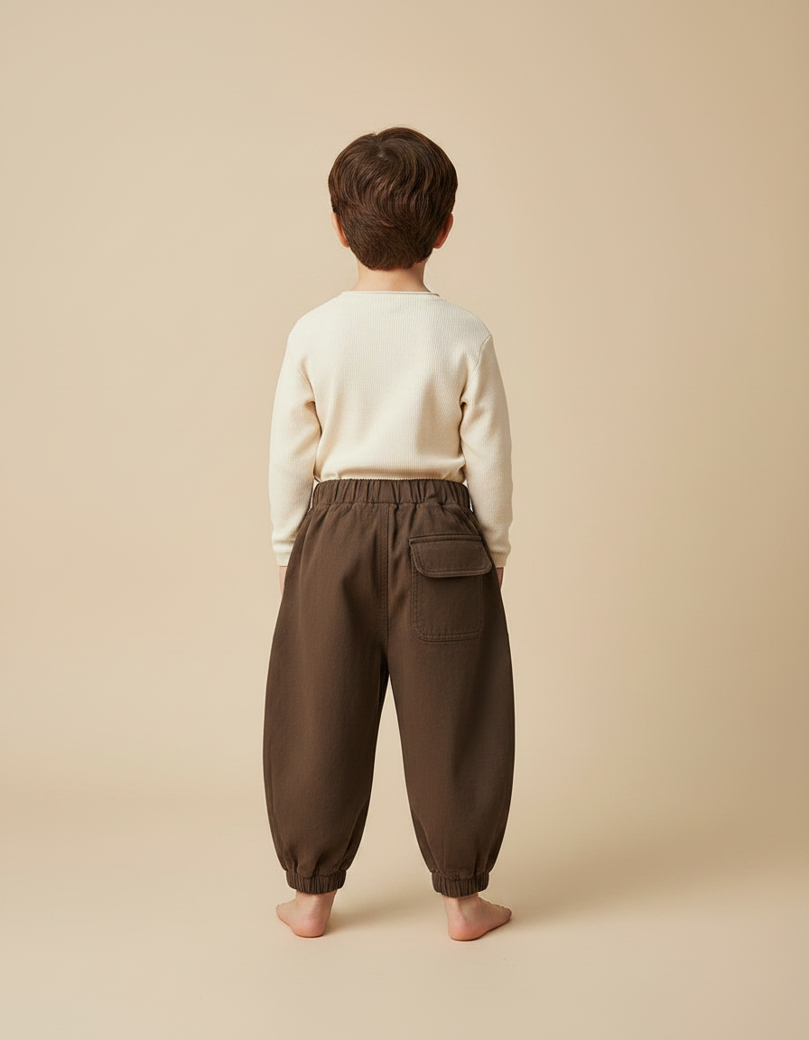 Pantalon Marron Cargo Ample Enfant Élastique - Toile - vue 2