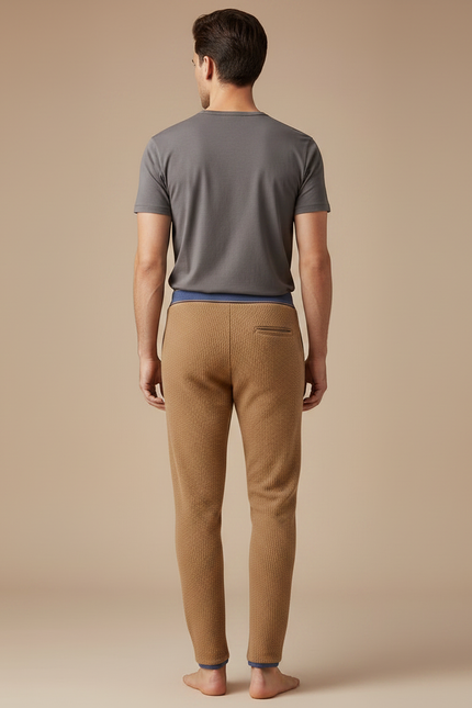 Pantalon Marron Homme Chaud Tricoté Confortable - Camel Maille - vue 2